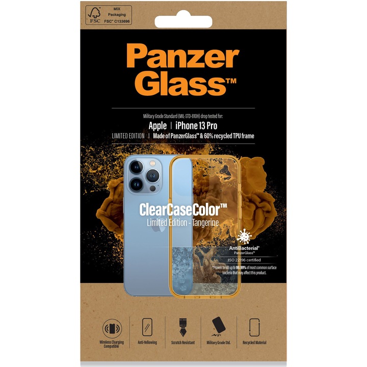 Husa de protectie PanzerGlass pentru Apple iPhone 13 Pro, Transparenta / Rama Galben-Mustar