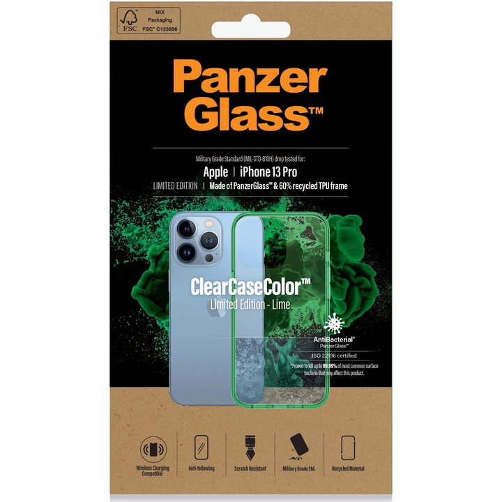 Калъф PanzerGlass за Apple iPhone 13 Pro, Прозрачен/Лайм рамка