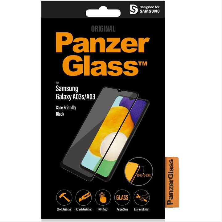 PanzerGlass üvegvédő fólia Samsung Galaxy A03s-hoz, átlátszó / fekete keret