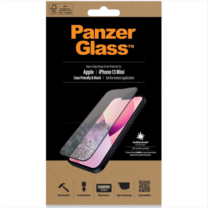 PanzerGlass PRO2744 védőfólia Apple iPhone 13 Minihez, Átlátszó / Fekete keret