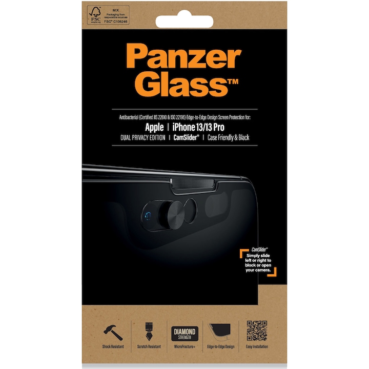 PanzerGlass Dual Privacy Betekintésgátló kijelzővédő fólia, Apple iPhone 13 | 13 Pro telefonhoz, fekete