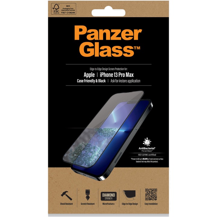 PanzerGlass PRO2746 védőfólia Apple iPhone 13 Pro Max telefonhoz, átlátszó / fekete keret