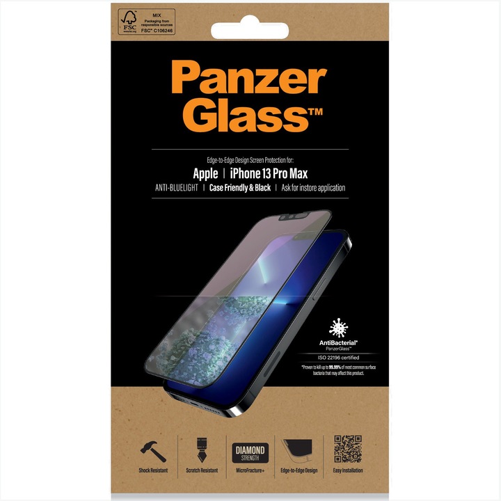 Защитно фолио PanzerGlass PRO2758 за Apple iPhone 13 Pro Max, Прозрачен/Черна рамка