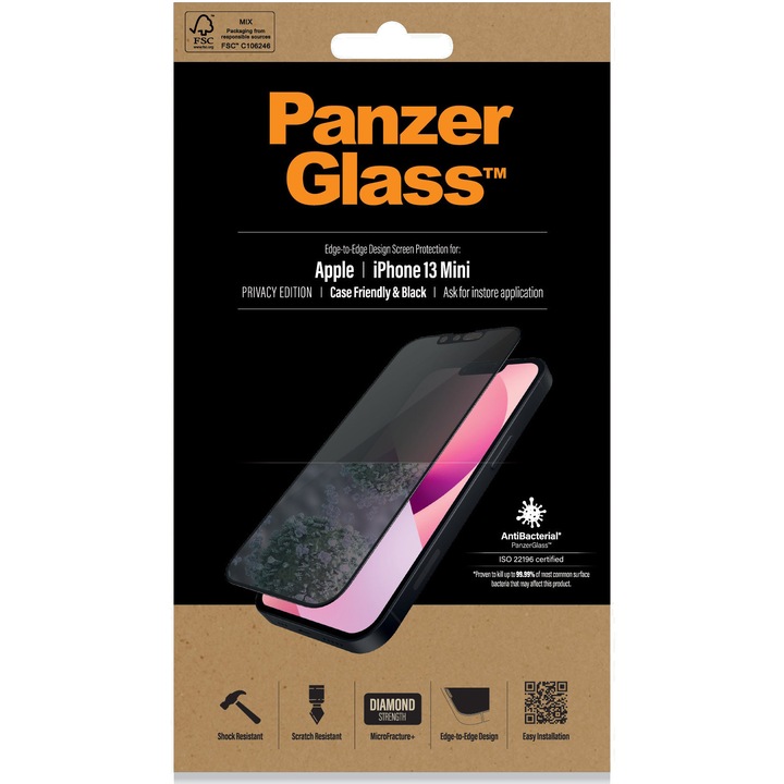 Folie sticla de protectie PanzerGlass pentru Apple iPhone 13 Mini- privacy, Black