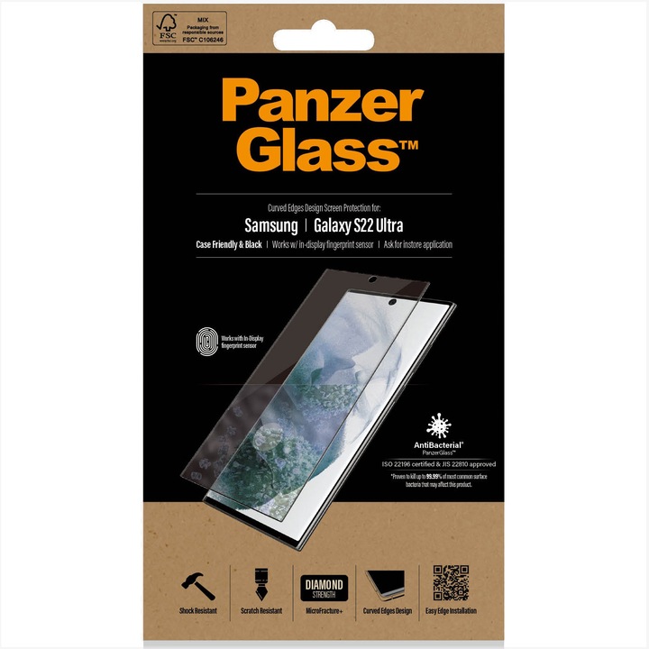 Folie foarte rezistenta PanzerGlass pentru Samsung Galaxy S22 Ultra, Transparenta