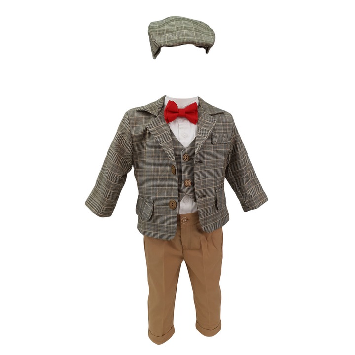 Costum botez model Baby Boss culaoare maro-crem, varsta 3-6 luni