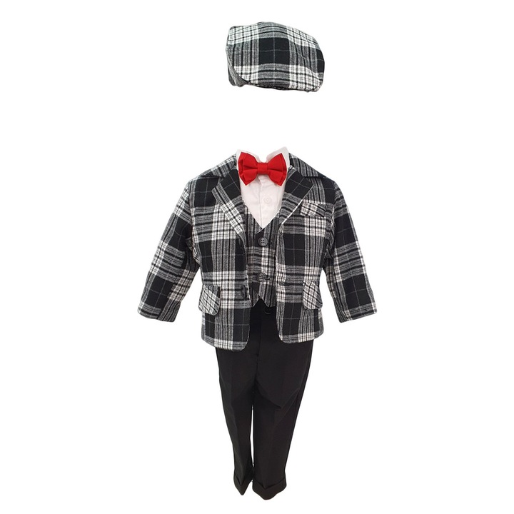 Costum Botez Baby Boss Carouri Mari, culoare alb-negru, varsta 3 luni