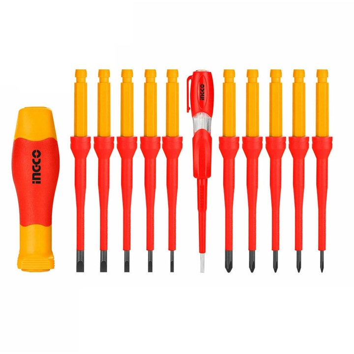 Set surubelnita, Total Tools, VDE, 12 bucati, Rosu/Galben