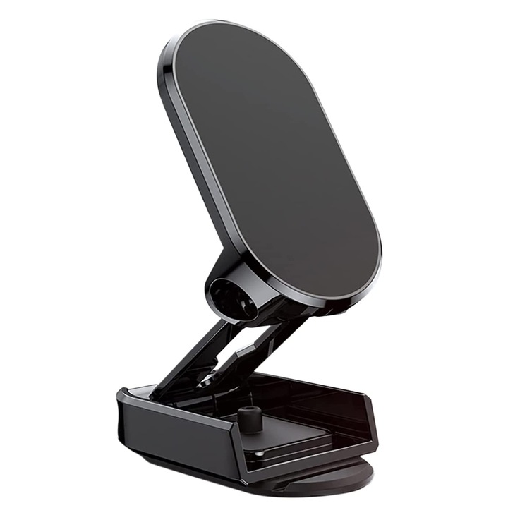 Lecheng autós tartó, behúzható, ABS/alumínium/szilikon, mágneses, 360°-ban forgatható, öntapadós, fekete