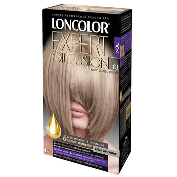 Vopsea de par permanenta Loncolor Expert Oil Fusion 8.1 Blond Cenusiu Deschis, 100 ml Vopsea de par permanenta Loncolor Expert Oil Fusion 8.1 Blond Cenusiu Deschis, 100 ml