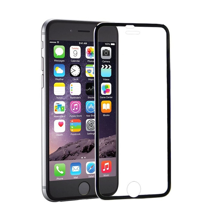 Стъклен протектор DeTech Tempered Glass за iPhone 6 Plus, 0.3mm, С метална лайсна, Черен - 52205