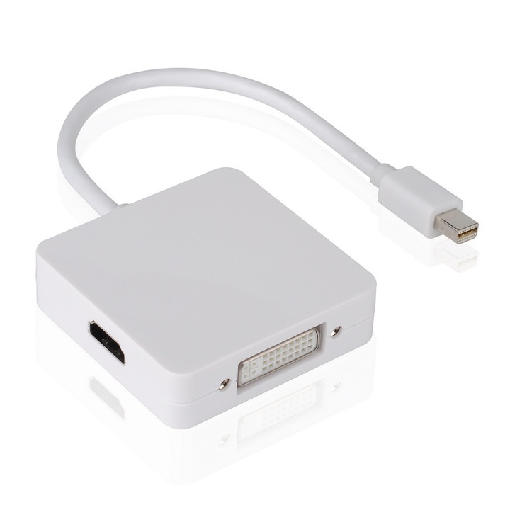 Преходник DeTech Mini DP то DVI, HDMI, DP 10см, Бял - 18157