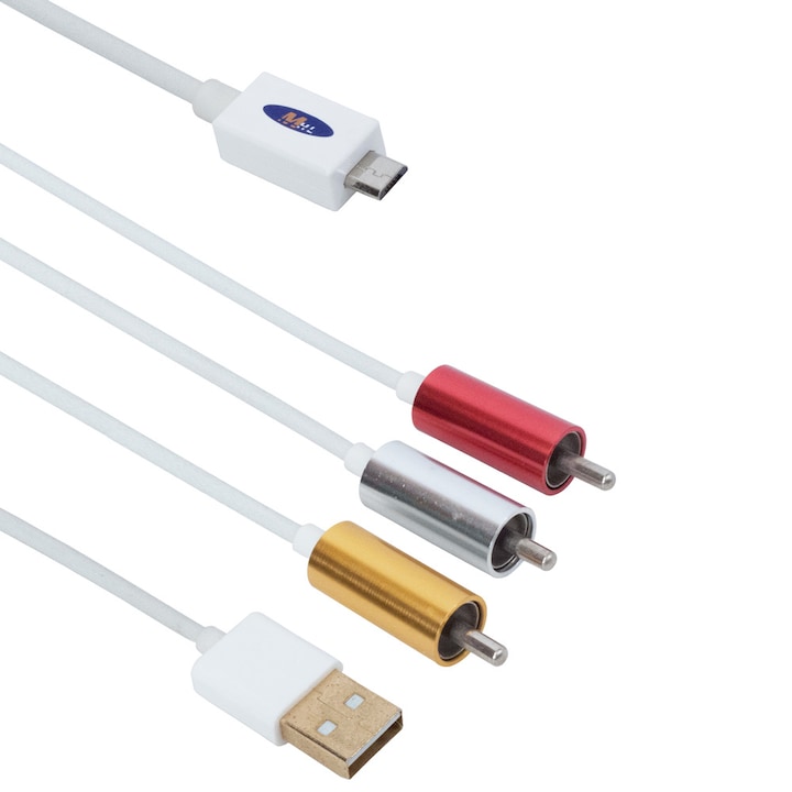 Кабел MHL (micro USB) - AV 3RCA, USB, Delphi, 1.8m - 18231