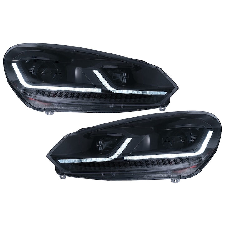 Комплект от 2 LED фара, Sequential Signaling LHD, Черен, Съвместими с VW Golf 6 VI 2008-2013 Facelift G7.5