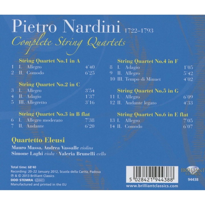 Nardini - Complete String Quartets CD