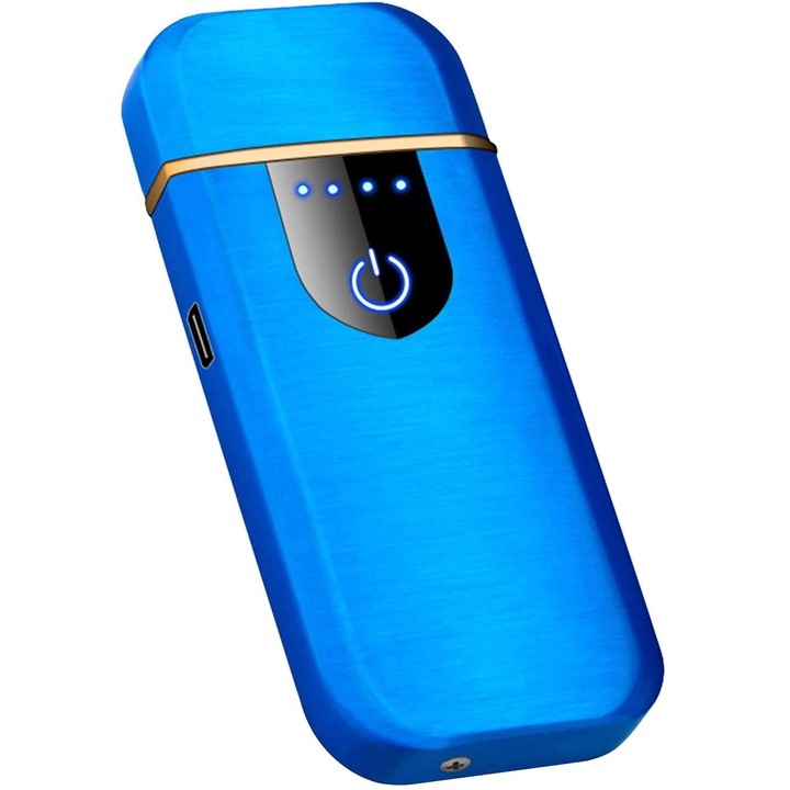 Elektromos öngyújtó ujjlenyomat-érzékelővel és USB-vel, szélálló, kék színű, 7 cm x 3 cm x 0,5 cm