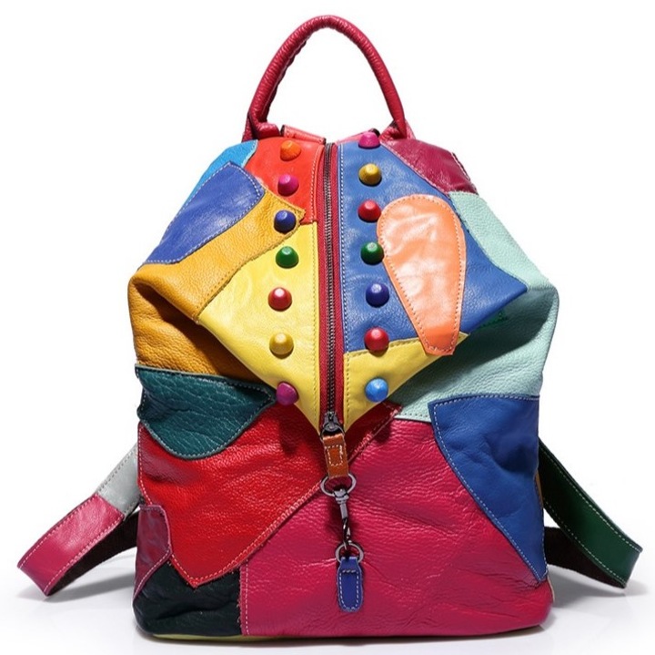 Rucsac de dama Nestandartno B811, Piele naturala, Multicolor