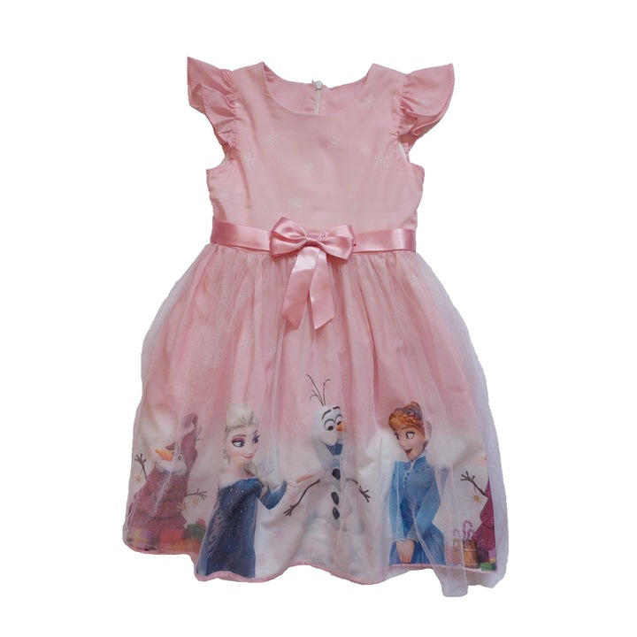 Rochie pentru Fetite, Frozen, Anna, Elsa si Olaf, Tul, Bumbac, Roz, 122 cm, 7 ani