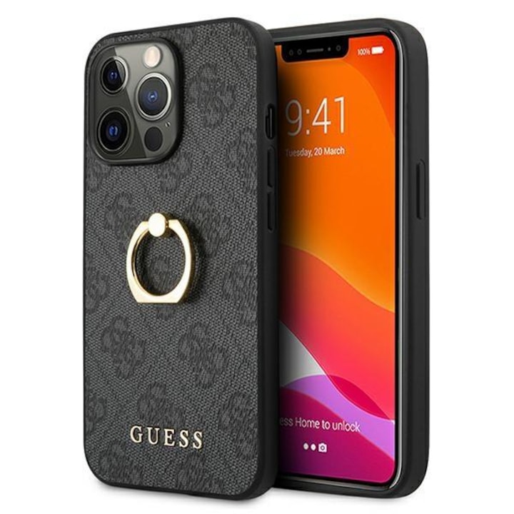 Guess GUHCP13L4GMRGR iPhone 13 Pro / 13 6.1 „szürke kemény tok 4G Állvány