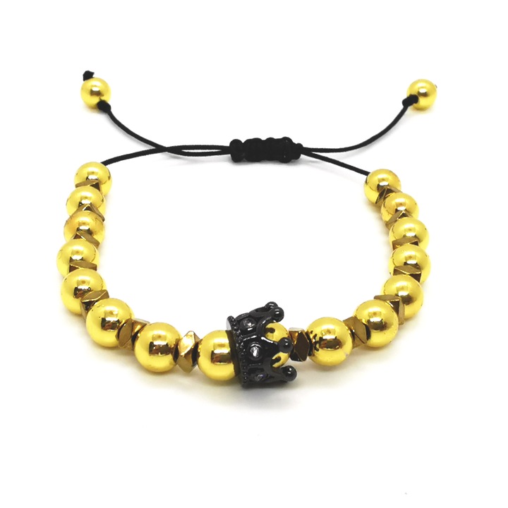 Bratara reglabila din hematit auriu si pandantiv coroana