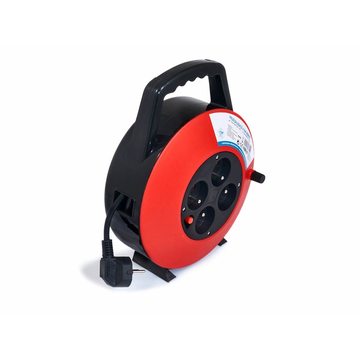 Градинска макара за удължителен кабел с 4 гнезда 15 м, Aigostar, 900 W, 16A, 250 V, черен