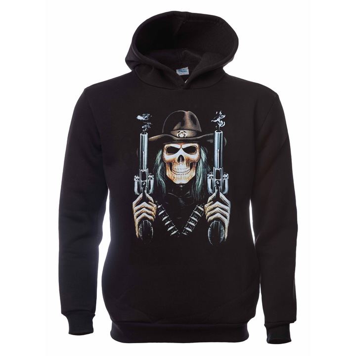 Printex férfi kapucnis pulóver, koponya fegyverekkel, csontváz, fekete, XS