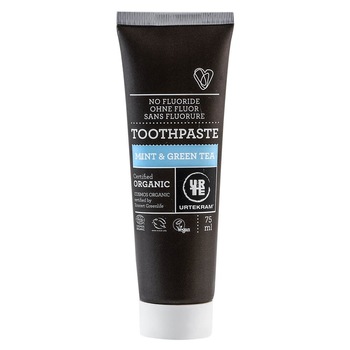 Pasta de dinti fara fluor cu ceai verde si menta Urtekram Mint & Green Tea, bio, 75 ml Pasta de dinti fara fluor cu ceai verde si menta Urtekram Mint & Green Tea, bio, 75 ml