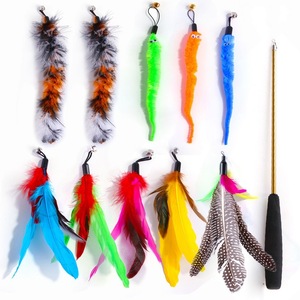 Set 11 jucarii interactive pentru pisici, Pene, Multicolor
