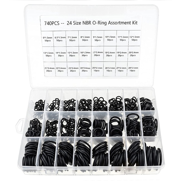 Комплект от 740 О-пръстена, Pili-Paradise, 24 размера, гума, черен