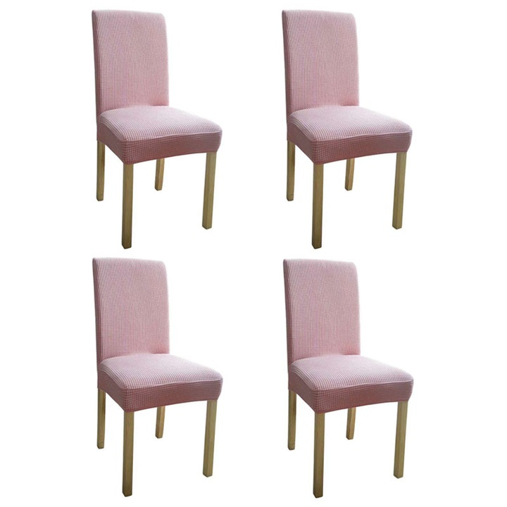 Set 4 huse elastice pentru scaune, Tricot, 50x50x60 cm, Roz