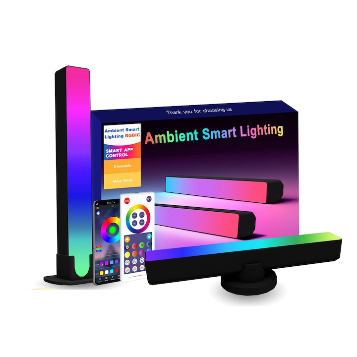 Intelligens környezeti világítás, ABS/polikarbonát, RGB, Wi-Fi/Bluetooth, Zenevezérlés, Fekete