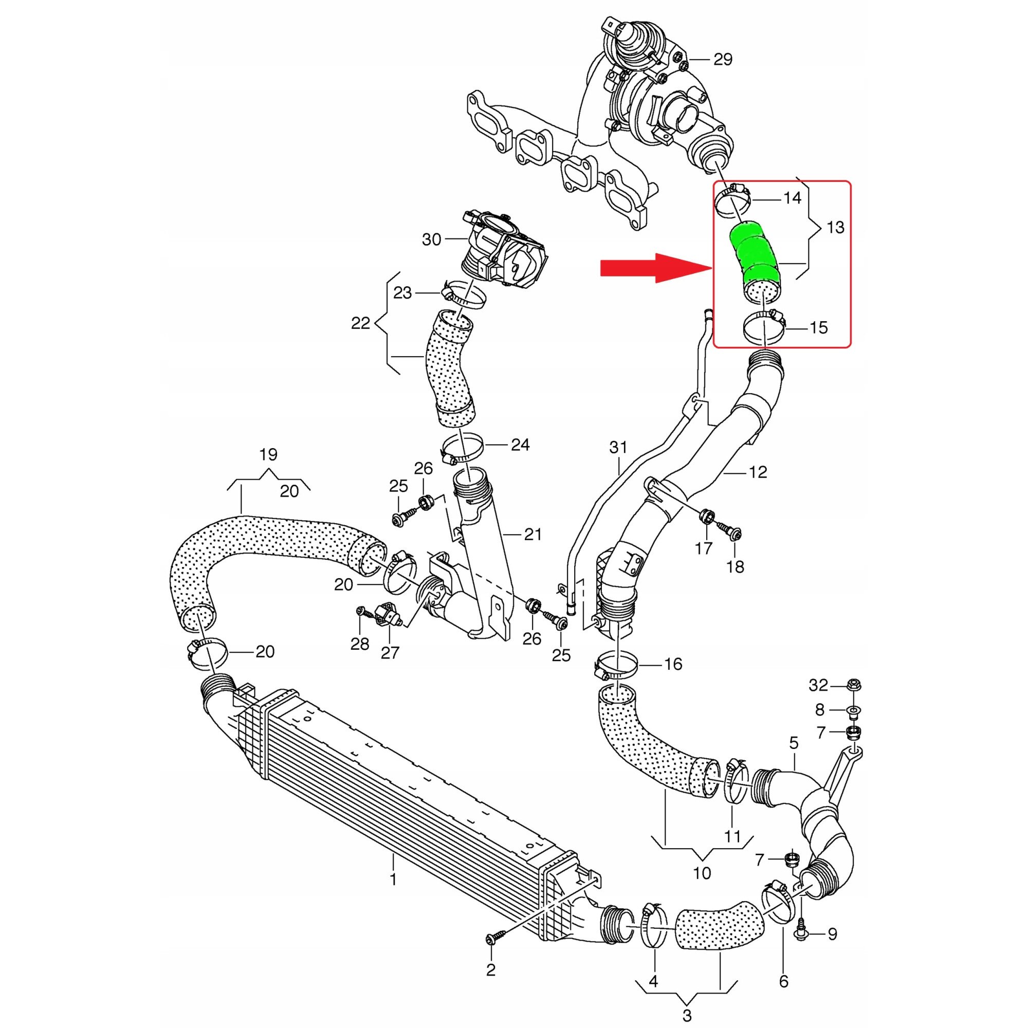 Furtun aer intercooler, Turborury, Audi A3 Vw Passat 1.6 2.0TDI