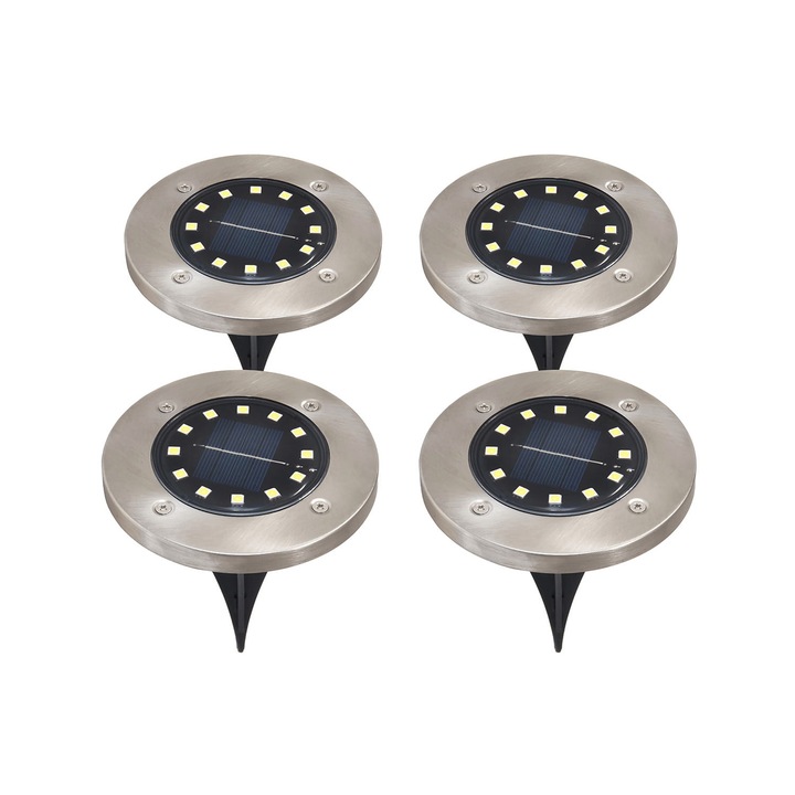 Set 4 lampi solare pentru gradina Inox/ABS 12xSMD IP54 5500K Argintiu/Negru