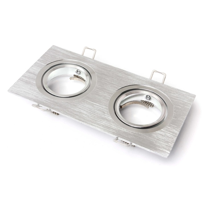 Rama dubla pentru spoturi LED Koloreno, Almi, Aluminiu, GU10/MR16, 184x92x22 mm, Argintiu