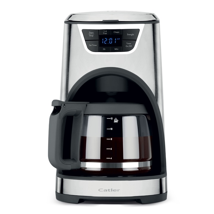 Cafetiera digitala Catler CM 4010, 1100W, 1,8L, display Led, functie mentinere cald, temporizator, argintiu