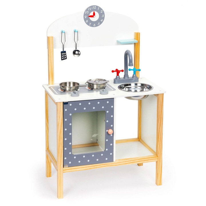 Bucatarie din lemn ecologic, fara margini ascutite "Likesmart Simple Kitchen", 86 CM Inaltime, 5 accesorii metalice, Grey