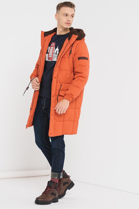 Pepe Jeans London, Geaca cu vatelina si gluga Jaden, Portocaliu mandarina, L