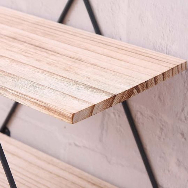 Raft de perete cu 3 polite, model Romb, cadru fier, Negru - Natur - eMAG.ro