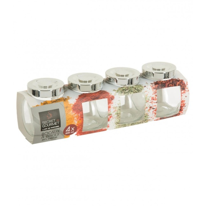 Set 4 borcane condimente, sticla, 200 ml