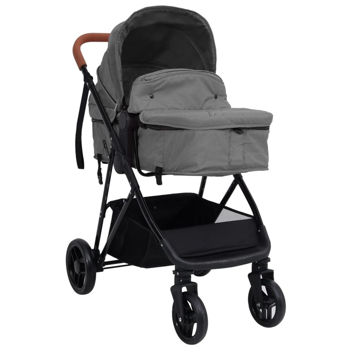 Carucior pentru copii 3-in-1 vidaXL, gri deschis si negru, otel, 59 x 100 x 103 cm