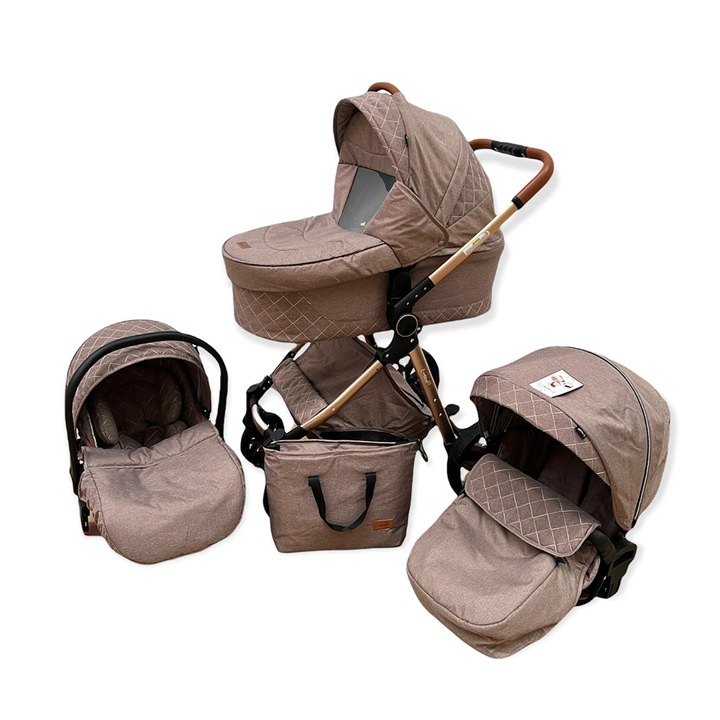 Carucior multifunctional 3 in 1, L-Sun, landou, sport si scoica, crem