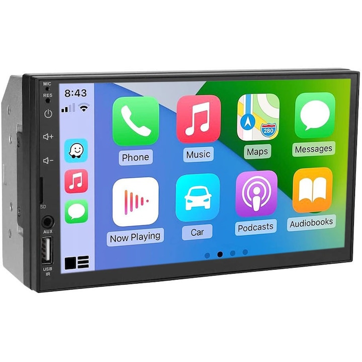 Techstar 7023C MP5 lejátszó, 2DIN, Apple CarPlay, Android Auto, HD érintőképernyő 7", MirrorLink, Bluetooth 4.2, Aux, USB, MicroSD