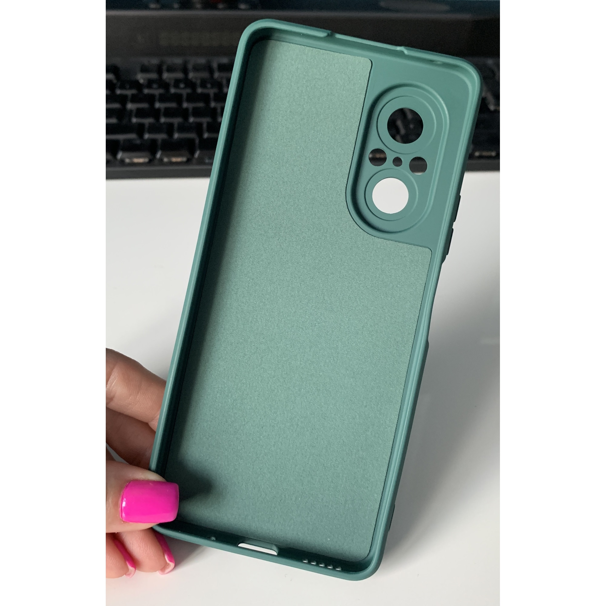 Husa din silicon ultra-slim cu microfibra pe interior, compatibila cu Huawei Nova 9 SE / Nova 9 SE 5G / Verde inchis