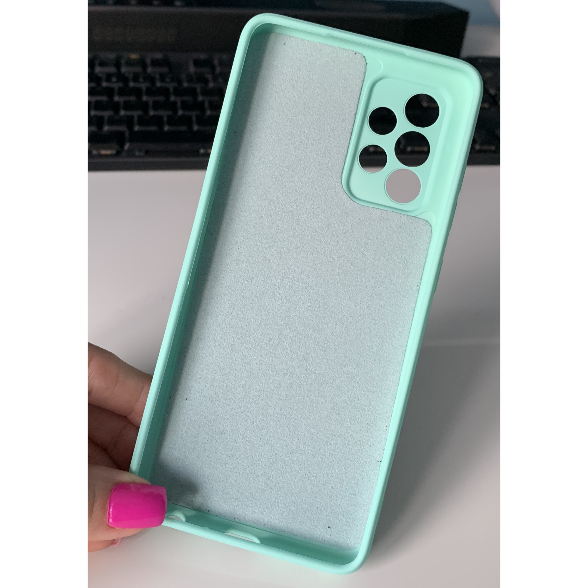 Husa din silicon cu protectie la camere si microfibra pe interior, compatibila cu Samsung Galaxy A52 / A52 5G / A52s 5G / Cyan