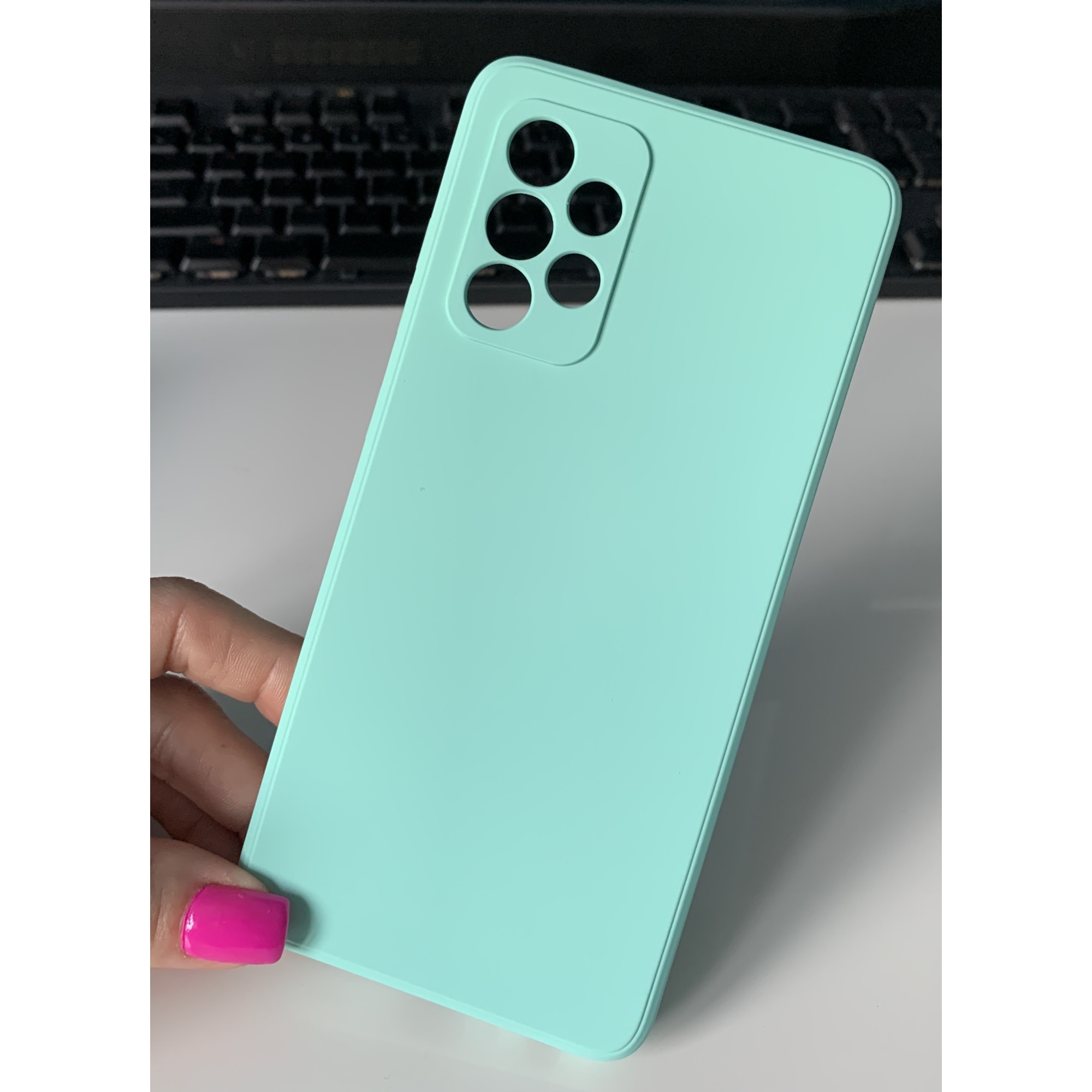 Husa din silicon cu protectie la camere si microfibra pe interior, compatibila cu Samsung Galaxy A52 / A52 5G / A52s 5G / Cyan