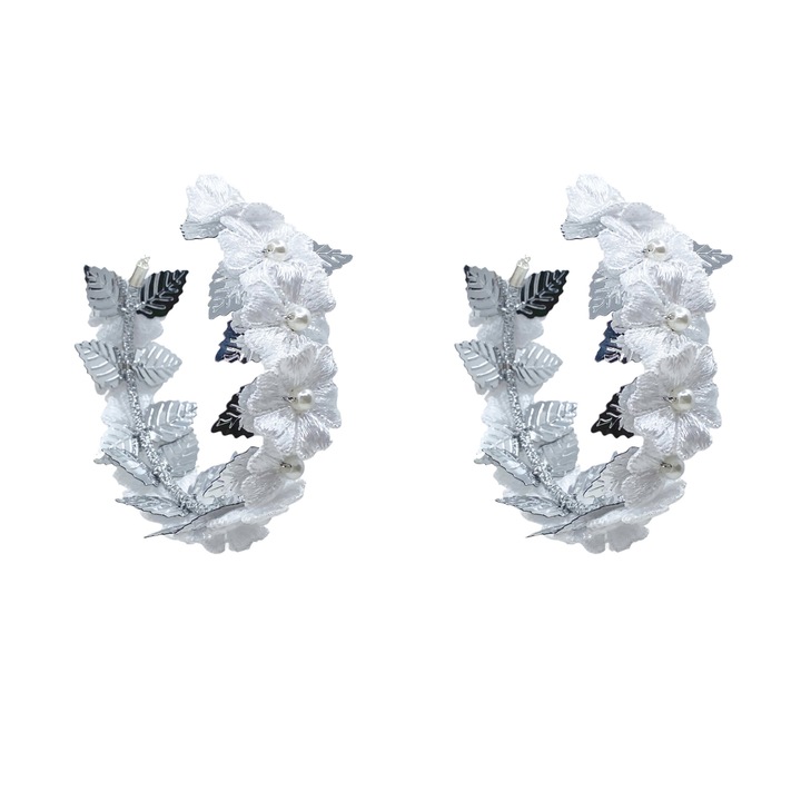 Cercei Creole Flori, Nymphaea Jewelry, alb, 7 cm