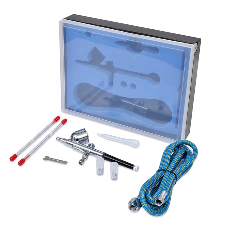 Set aerograf, VidaXL, Cu recipient din sticla, Duze de 0,2 / 0,3 / 0,5 mm