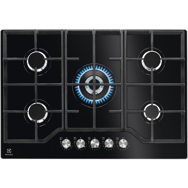 Plita incorporabila pe gaz Cecotec, Bolero Squad GN 4200S, latime 58 cm, putere 8 kW, alimentare gaz natural/kit conversie inclus, 4 arzatoare, 1 WOK 3.5 kW, grilaje individuale circulare din fonta solida, comutatoare rotative, aprindere electrica, negru