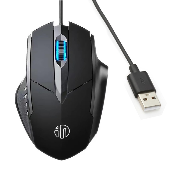 Gamer egér, SDLOGAL, vezetékes, 800/1200/1600/2000 állítható dpi, LED világítás, 6 programozható gomb, Fekete