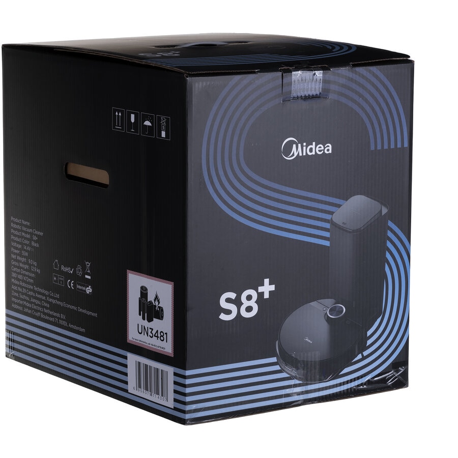 Aspirator robot, Midea, S8+, Negru, Cu statie de golire, Functie mop, Sterilizare apa, Navigatie LDS, Control vocal, Baterie 5200 mAh, Putere 4000 Pa
